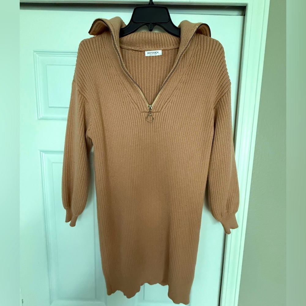Tan Long Sleeve Ribbed Dress
